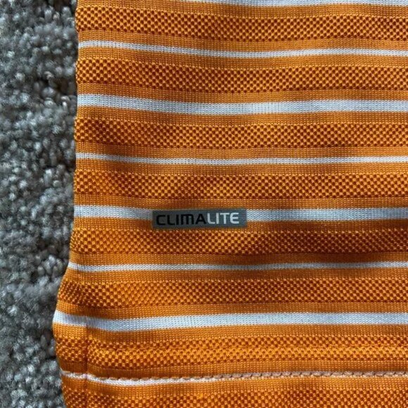 Adidas CLIMALITE Golf Shirt Men Medium M Orange Striped 100% Polyester Golfing - Picture 5 of 8